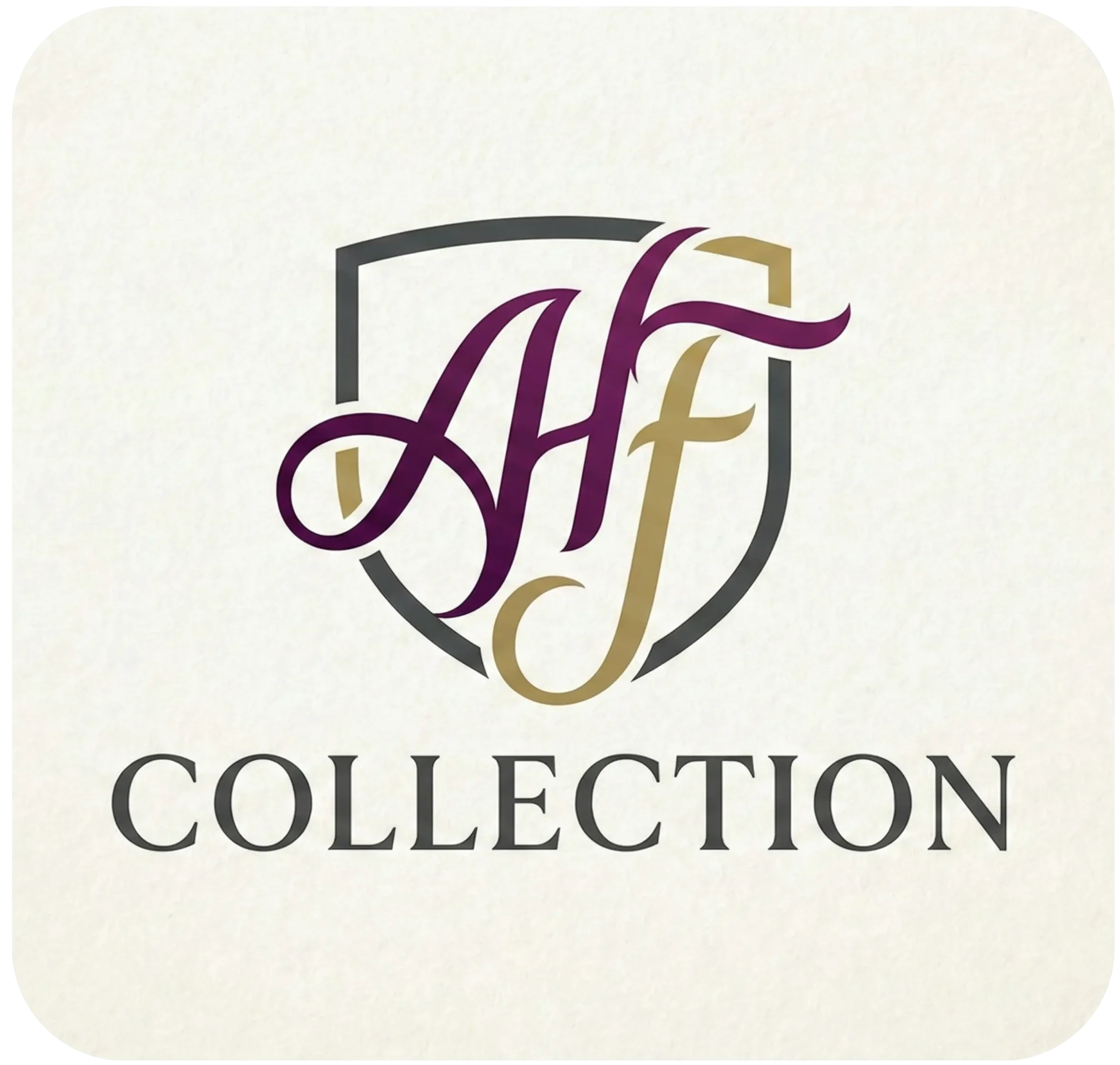 AHF Collection web logo badge with shield crest monogram and luxury typography.