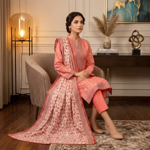 pink 3-piece printed lawn suit