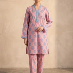 alkaram coral pink printed cambric 2-piece suit