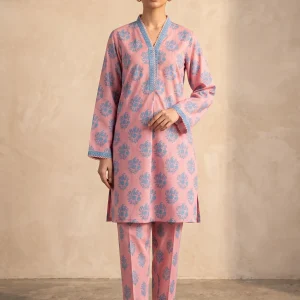 alkaram coral pink printed cambric 2-piece suit