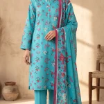 bareeze light blue embroidered 3-piece printed lawn suit