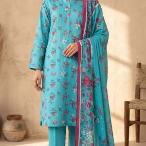 bareeze light blue embroidered 3-piece printed lawn suit