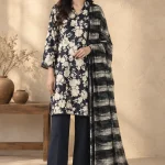 bareeze black embroidered 3-piece printed lawn suit