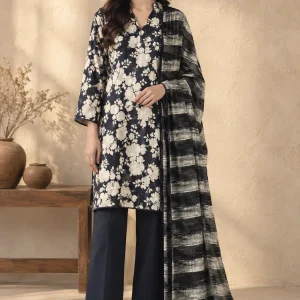 bareeze black embroidered 3-piece printed lawn suit