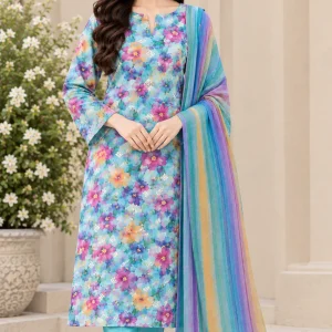 Bareeze Turquoise Embroidered 3-Piece Printed Lawn Suit