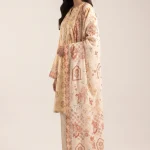 beige floral 3-piece printed lawn suit