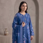 blue floral 3-piece printed lawn suit