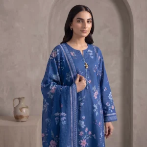 blue floral 3-piece printed lawn suit