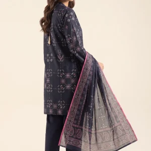charcoal grey floral 3-piece printed lawn suit