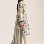 cream blue floral 3-piece printed lawn suit
