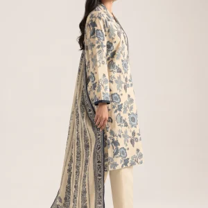 cream blue floral 3-piece printed lawn suit