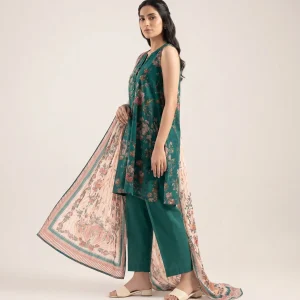 emerald green floral 3-piece printed lawn suit