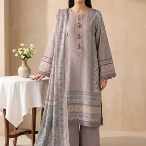grey embroidered 3-piece printed lawn suit