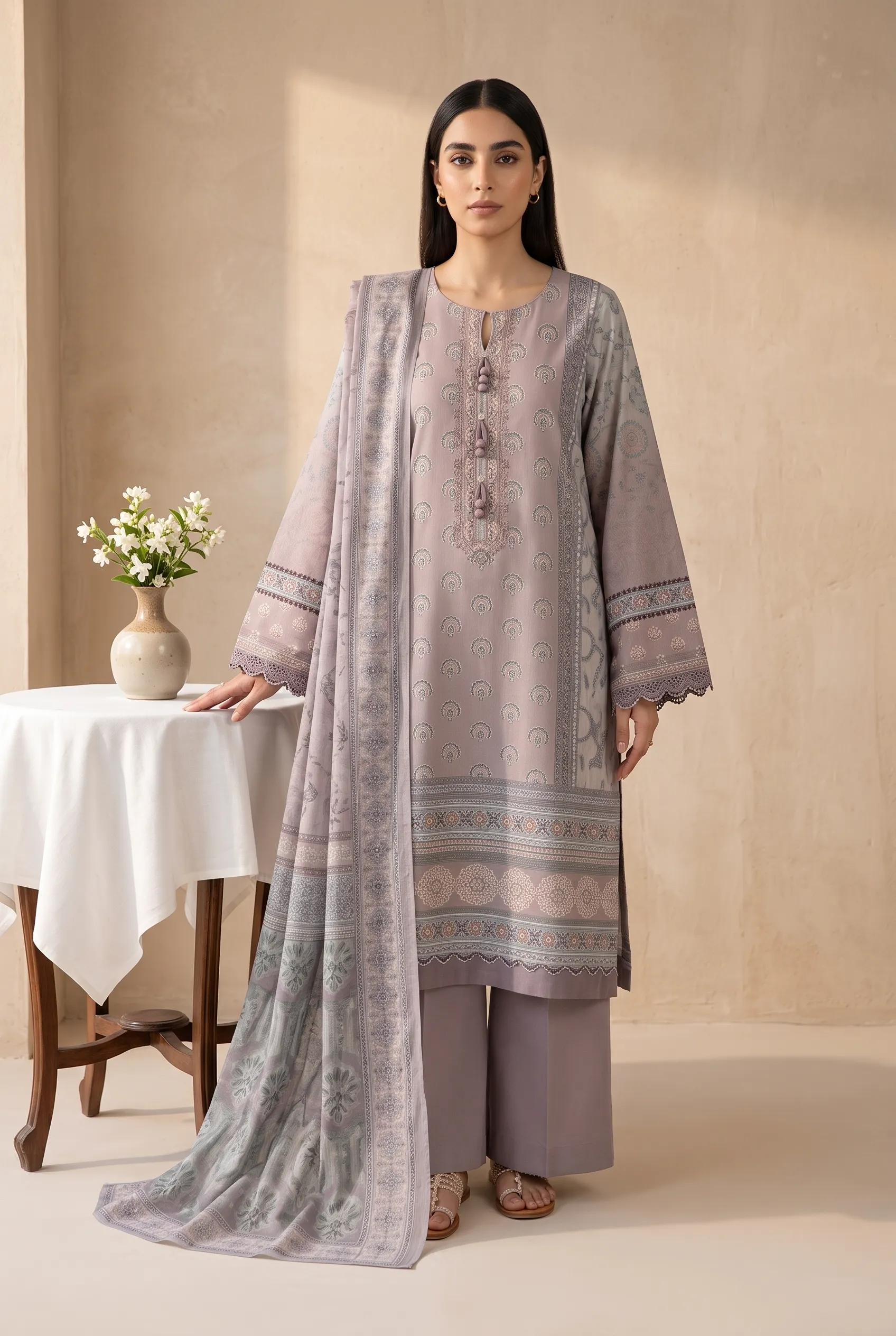 Pakistani clothing brands unstitched suit collection at AHF Collection