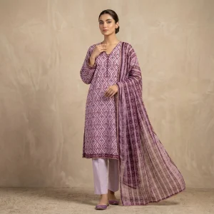 purple 3-piece printed lawn suit