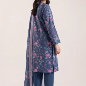 navy blue floral 3-piece printed lawn suit