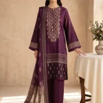 purple embroidered 3-piece printed lawn suit