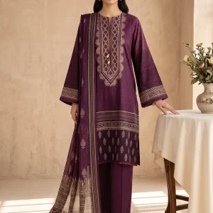 purple embroidered 3-piece printed lawn suit