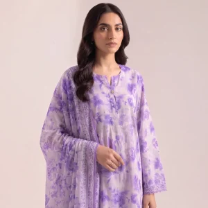 purple floral 3-piece printed lawn suit