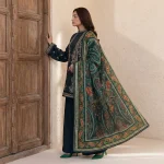 Bottle green 3-piece embroidered suit front view - Safa Noor at AHF Collection