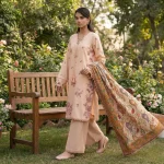 Peach 3-piece embroidered suit front view - Safa Noor at AHF Collection