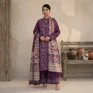 Purple 3-piece embroidered suit front view - Safa Noor at AHF Collection