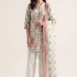 sage green floral 3-piece printed lawn suit