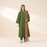 Sapphire green 3-piece printed lawn suit worn by a model - AHF Collection