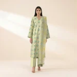 Sapphire lime green 3-piece printed lawn suit front view - AHF Collection
