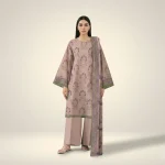 Sapphire mauve 3-piece printed lawn suit front view - AHF Collection