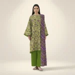 Sapphire olive green 3-piece printed lawn suit front view - AHF Collection