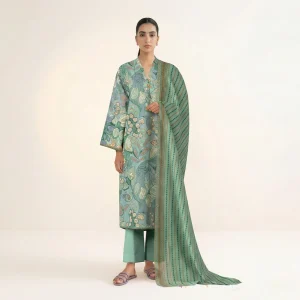 Sapphire sage green 3-piece printed lawn suit front view - AHF Collection