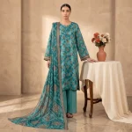 Teal green embroidered 3-piece printed lawn suit front view