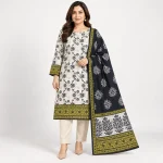 Zesh black and white 3-piece printed lawn suit main view