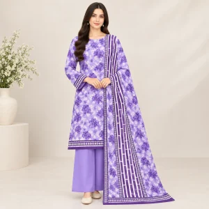 zesh lavender purple 3-piece printed lawn suit