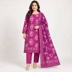 zesh magenta pink 3-piece printed lawn suit